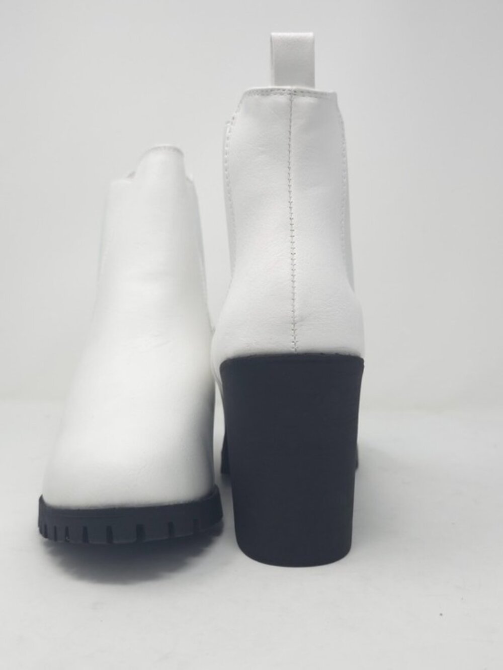 White Chunky Heel Ankle Boots Chelsea Style Platform Minimalist Trendy - Picture 4 of 10